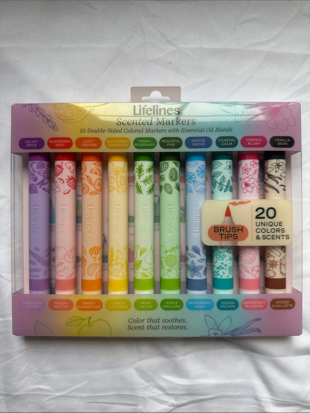 Lifelines Scented Markers 10 Double Sided Colored Markers Brush Tips 20 Colors